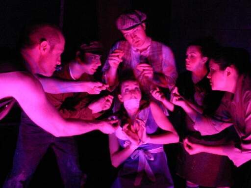 The Poor (Doug Weyand, Marc Sacco, Kevin Kennedy, Michele Marie Roberts &amp; Elizabeth Urbanczyk) surround Bethany Moore as Hop