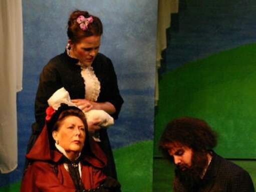 Jenn Stafford as Dot, Sheila McCarthy as Old Lady and Paschal Frisina III as George